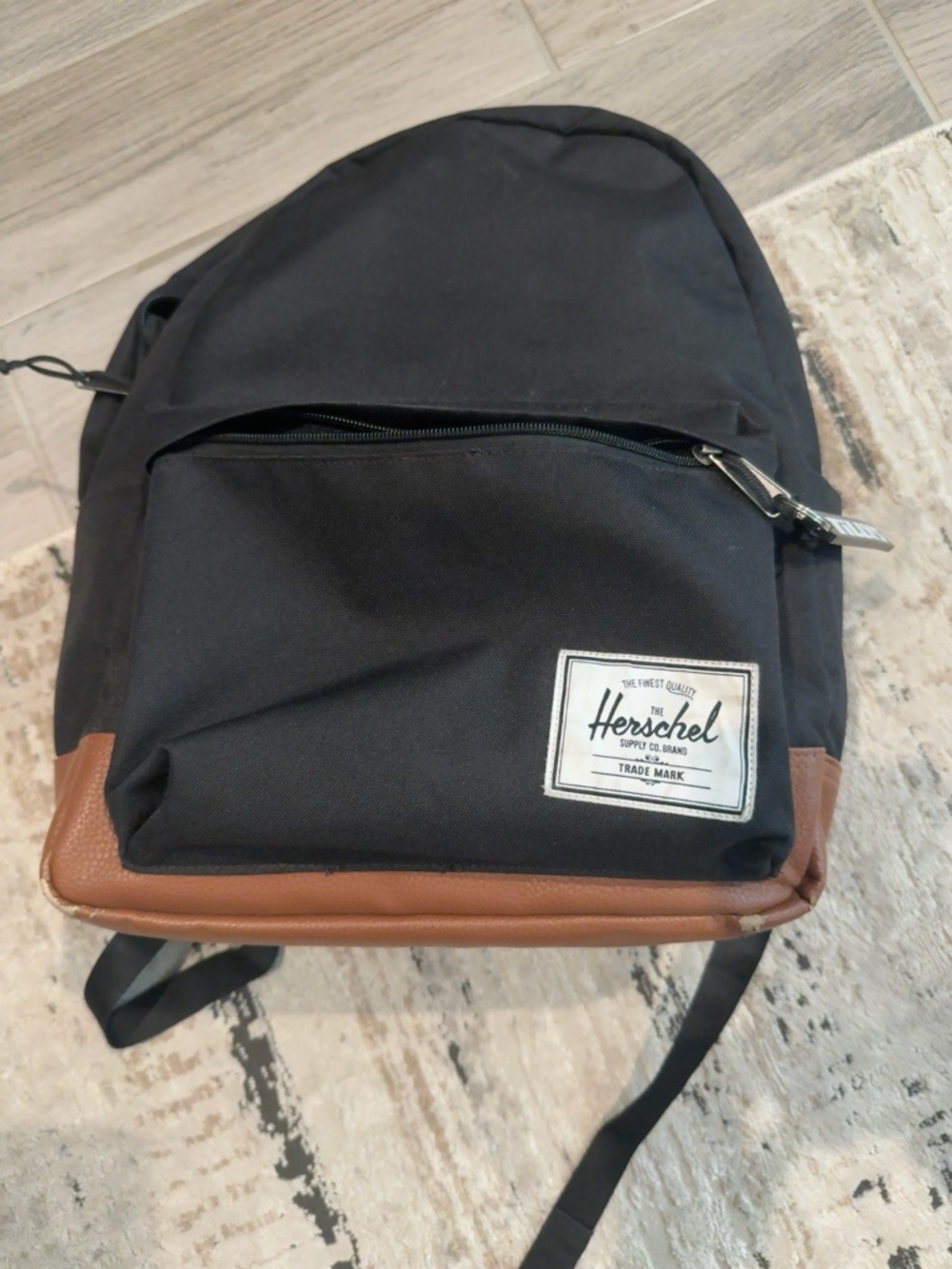 Herschel Classic Black Backpack with Brown Faux Leather Bottom | Unisex